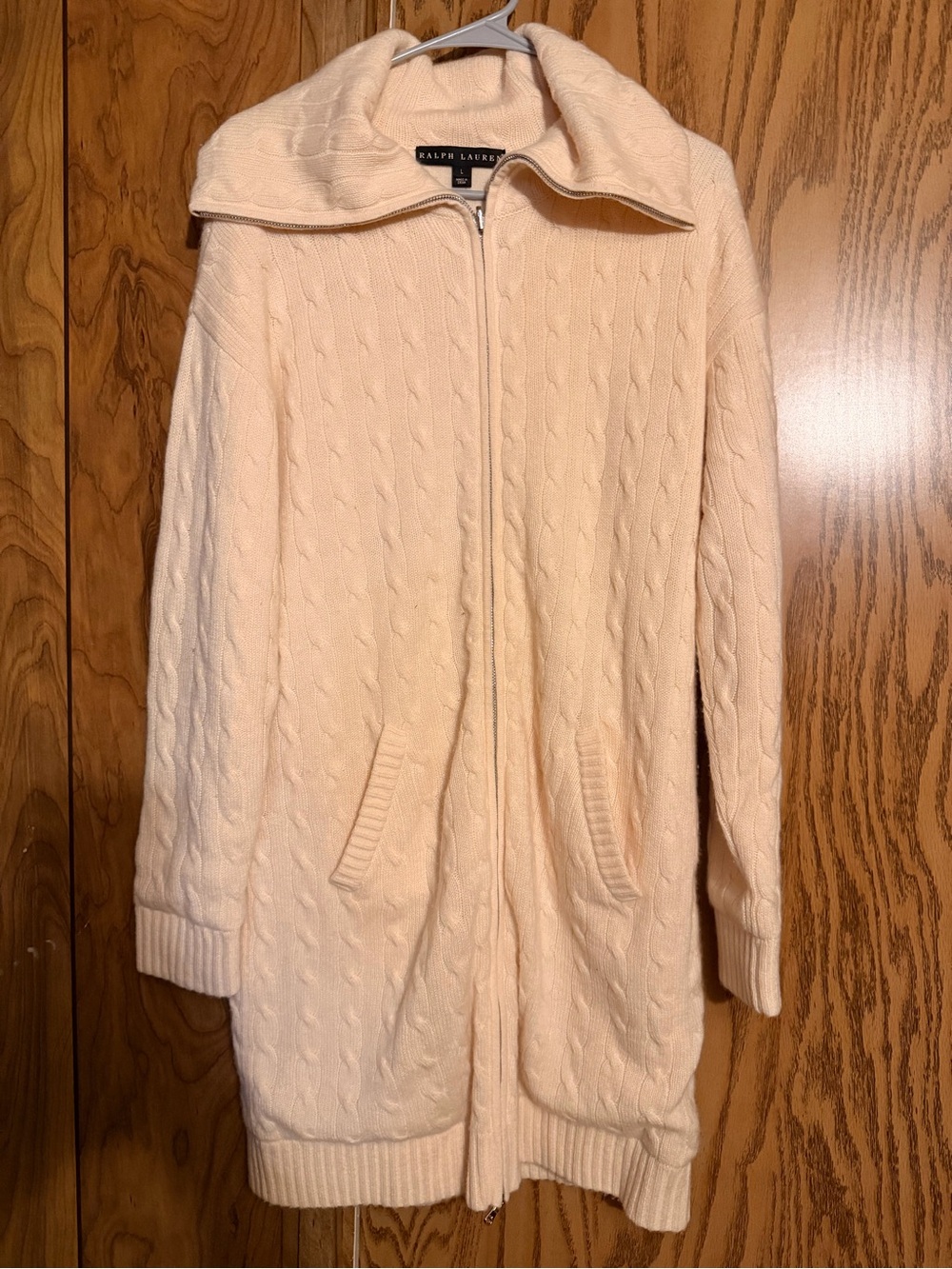 Ralph Lauren Pale Cream Cable-Knit Zip Cardigan